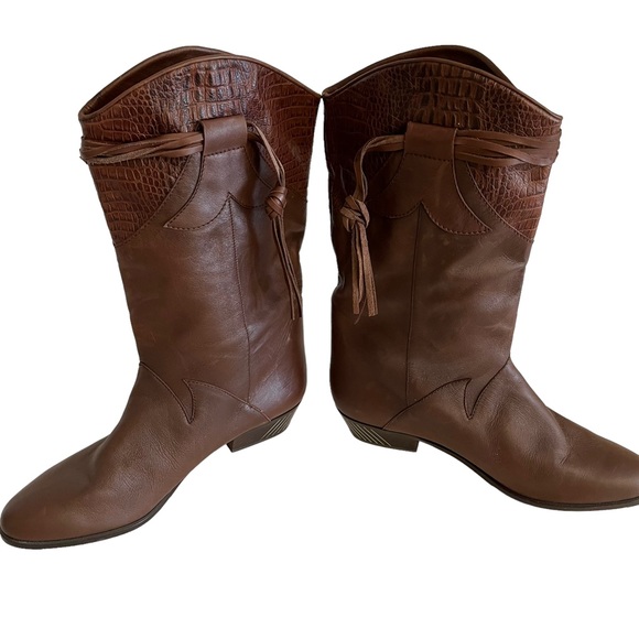 Salamander Brown Leather Western Style Boots with Fringe Detail 6.5 NEW - Picture 6 of 14